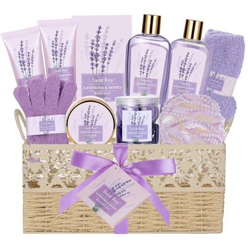 Spa Gifts for Women Bath and Body Lavender Honey Gift Set, Spa Gift Basket for Self Care, Relaxing Bath Sets for Mom, Grandma, Girlfriend, Sister, Spa Kit, Self-Care Set, Gifts for Women