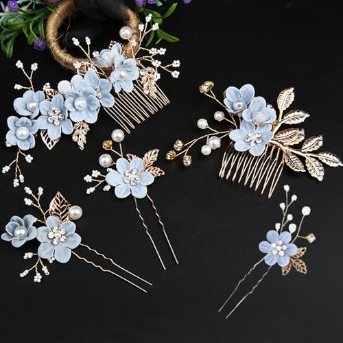 5-Piece Bridal Hair Comb & Clip Set with Rhinestones