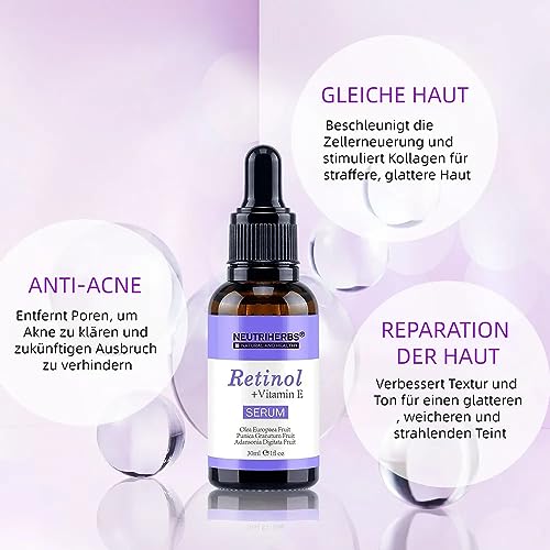 Neutriherbs Retinol Serum for face, Anti Aging Night Serum, Smooth Wrinkle and Fine Lines, Repair Hyaluronic Acid Antioxidant Facial Serum - 30ml/1fl oz