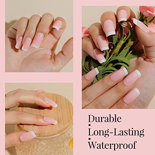 LIARTY 480 Pcs French Press On Nails Medium, French Tip False Nails Manicure, 12 Size Acrylic Full Cover Artificial Fake Nails, Natural