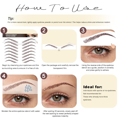4D Eyebrow Tattoo Stickers - 77 Pairs Waterproof Chocolate Brown