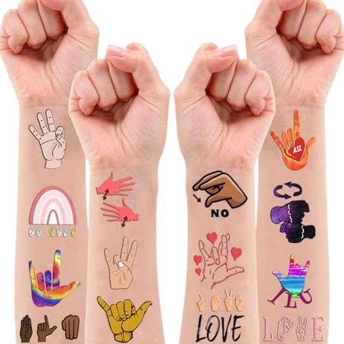 107 PCS ASL Temporary Tattoos for Kids - Party Favors