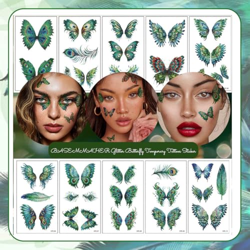 22 Sheets Glitter Butterfly Temporary Tattoos for Women