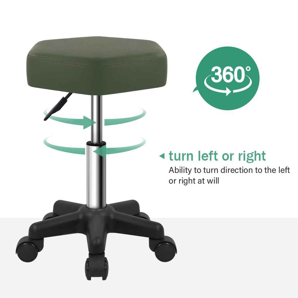 FURWOO Hexagon Rolling Stool Height Adjustable Stool with Wheels for Spa Salon Massage Green
