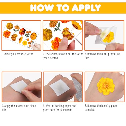 100 PCS Marigold Flower Temporary Tattoos | Day of Dead