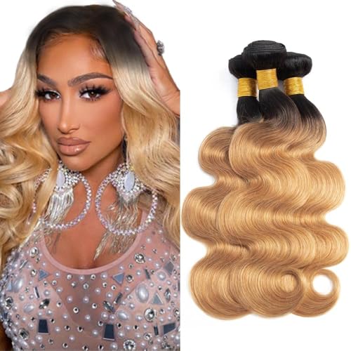 Black Ombre Blonde 30-34 Inch Brazilian Virgin Hair Bundles 150g Body Wave Extensions - Freiuoke