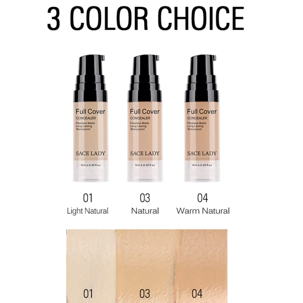 3 Pack Pro Full Cover Liquid Concealer, Waterproof Smooth Matte Flawless Finish Creamy Concealer Foundation for Eye Dark Circles Spot Face Concealer Makeup, Size: 3×6ml/0.20Fl Oz, Light Natural