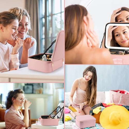 Makeup Travel Case with LED Mirror & Adjustable Compartments