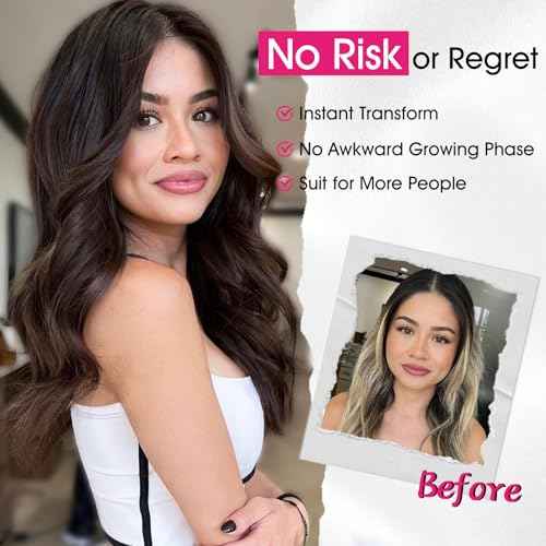 18 Inch Dark Brown Wig for Women, Middle Part Medium Length Wavy Synthetic Hair Wig, Upgraded Strands Natural Hairline Design for Daily Party Halloween(Dark Brown,18 Inch)