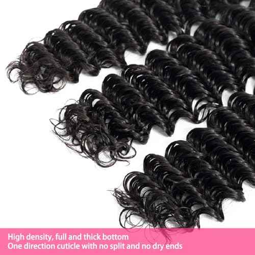 12A Deep Wave Human Hair Bundles 24 26 28 Inch Brazilian Curly 3 Bundles Human Hair 100% Unprocessed Virgin Wet and Wavy Hair Weave 1B Black