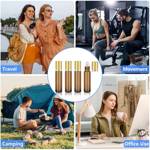 Glass Essential Oil Roller Bottles Set - 4 Pack, 10ml Portable Aromatherapy Containers