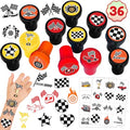 36-Piece Race Car Party Favors Set - 12 Stamps & 24 Tattoos