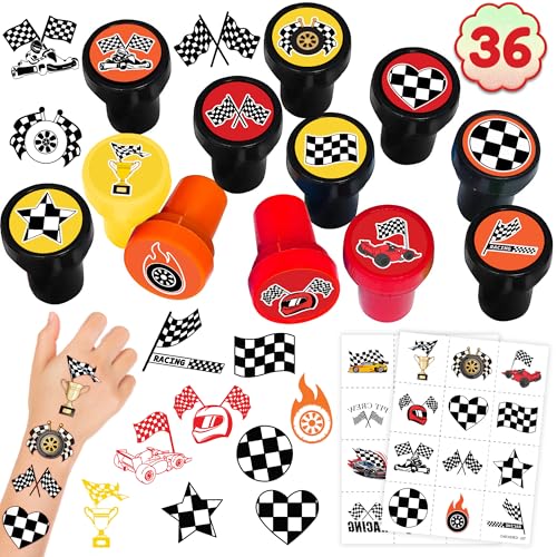 36-Piece Race Car Party Favors Set - 12 Stamps & 24 Tattoos