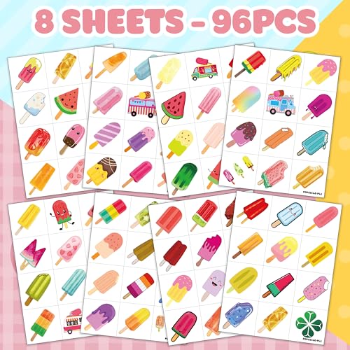 96 PCS Ice Cream Temporary Tattoos | Party Favors