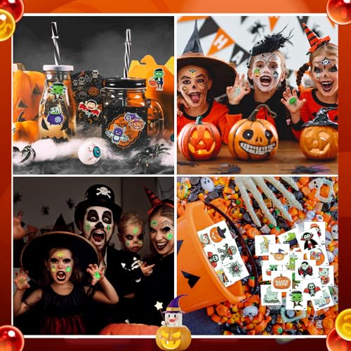 Glow Halloween Tattoos, 200 PCS Individually Wrapped Glow in the Dark Temporary Tattoos, Luminous Halloween Stickers Party Decorations, Halloween Party Favors Supplies Goodie Bag Fillers