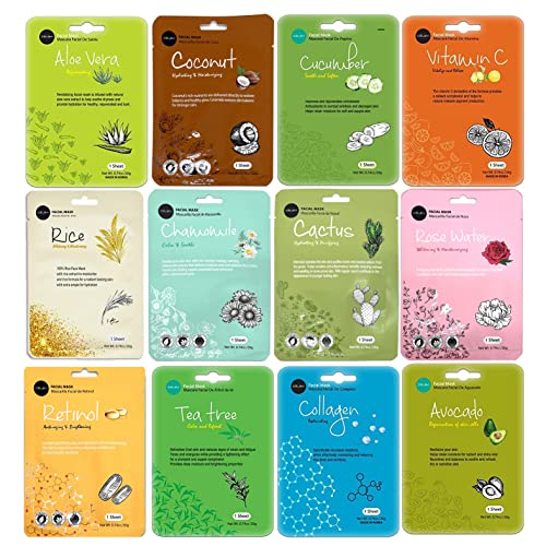 Celavi Essence Facial Face Mask K-Beauty Skincare Korea Skin Care Moisturizing 12 Pack B Set