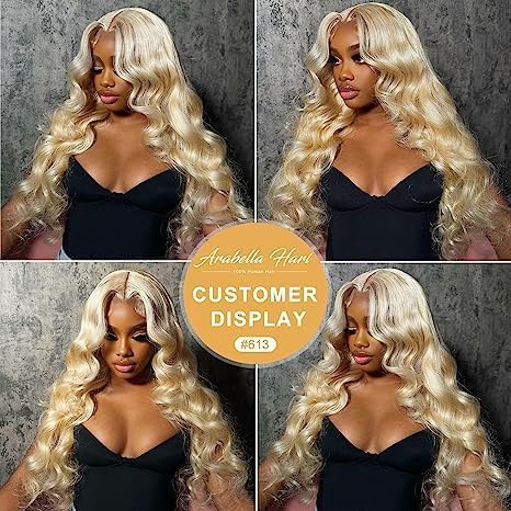 Arabella 613 Lace Front Wig Human Hair 300g-315g 13x4 Blonde Lace Front Wigs Human Hair 210% Density Body Wave 613 Frontal Wig Pre Plucked With Baby Hair (30inch, 613 13X4 body wave wig)