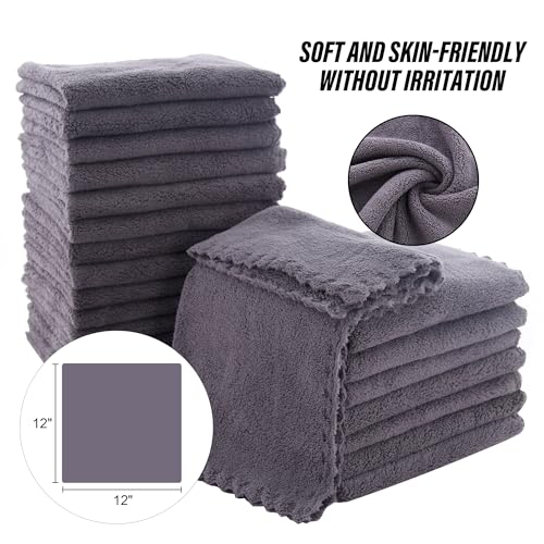 MOONQUEEN Ultra Soft Washcloths Set 24 Pack 12x12 Grey