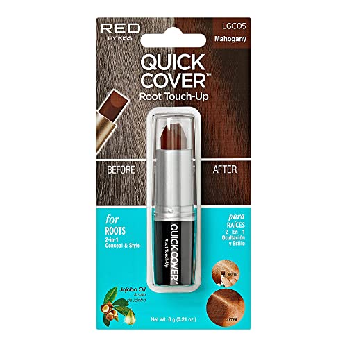 RED by Kiss Quick Cover Root Touch Up Stick, Water-Resistant Temporary Gray Hair Concealer with Brush for Roots and Beard, Long-Lasting Coverage, Easy Application (1 Pack, Mahogany)