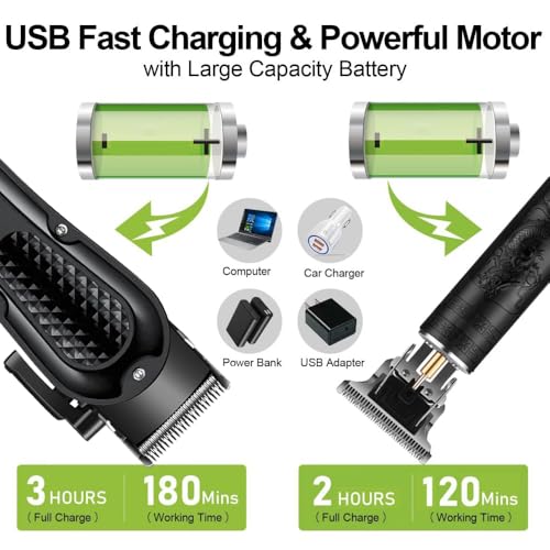 Cordless Hair Clipper Kit for Men with LCD Display & 8 Combs