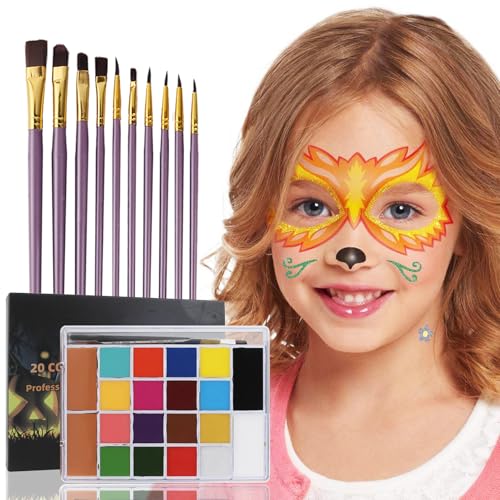 SOVONCARE Oil-Based Face Paint Kit - 20 Colors with 12 Brushes