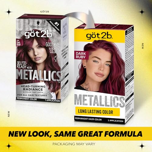 got2b Metallics Permanent Hair Dye, Dark Ruby M68, Hair Color for Women & Men, Formulated with Metallic-Shine Booster for Cool, Shimmering Tones, Lasts Up to 30 Washes, 1 Kit