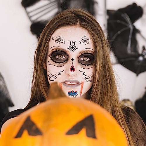 Sugar Skull Temporary Face Tattoos - 10 Sheets Day of Dead