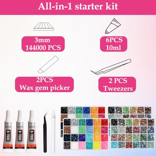 144000 Resin Rhinestones 48 Colors 3mm Flatback Gems with B7000 Glue