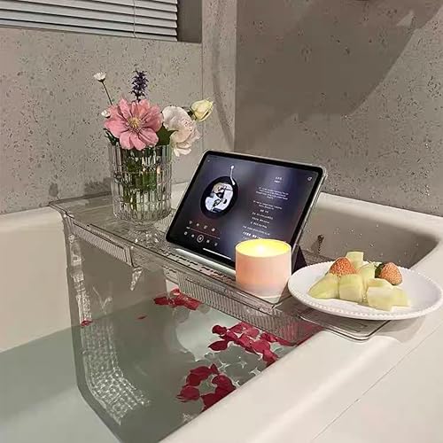 Expandable Acrylic Bath Tray with Wine & Book Holder