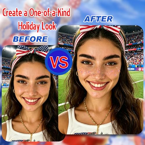 8Pcs USA Flag Glitter Freckle Stickers - Waterproof Temporary Tattoos