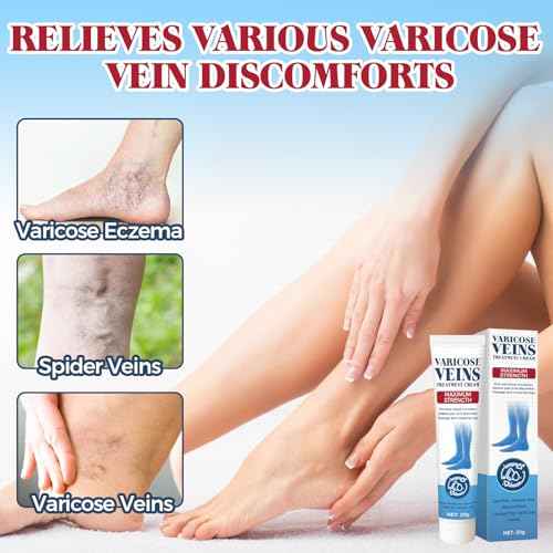 Varicose Veins Treatment for Legs, Varicose Veins Cream for Spider Veins, Relaxing Leg Cream Formula to Improve Circulation, Soothe Tired Legs and Reduce Heaviness