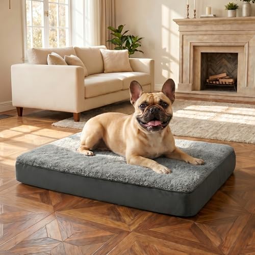 Large Grey Waterproof Orthopedic Dog Bed for Crate - Chewproof & Reversible