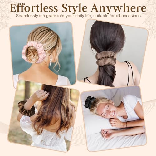 4Pcs Large Satin Hair Scrunchies, Big Pillow Scrunchies for Women Girls Silk Sleepy Scrunchie Ponytail Holders for Thick Hair
