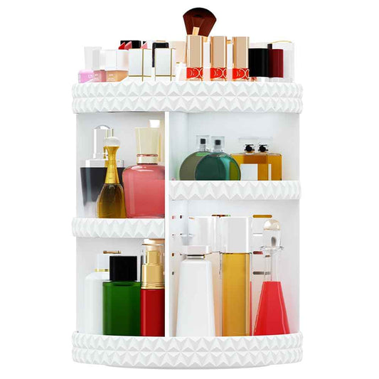 Famitree 360 Rotating Makeup Organizer, DIY Adjustable Makeup Carousel Spinning Holder Storage Rack, Large Capacity Vanity Organizer Skincare Organizers (White)
