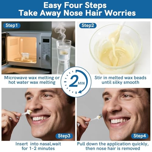 Nose Wax Kit Hair Removal Set - RAINFLOW Ear & Nose Hair Wax Kit for Men and Women,240g Wax Beads with Applicator Sticks, Home Grooming for Dating, Interviews, Travel, Salon-Like Results up to 4 Weeks