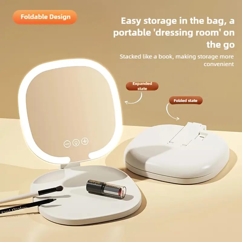 Foldable Travel Mirror with 4K Magnification & 3 Color Lights