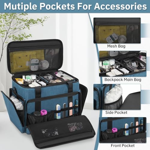 Extra Large Makeup Case with 4 Removable Pouches, Professional Make up Train Case,Travel Cosmetic Bag for Makeup Artist with Shoulder Strap and Handle £¨Blue£©£¨Bag only£©