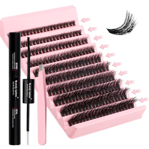 Lash Clusters Kit 60D DIY Cluster Eyelash Extensions 3D Effect D Curl 8-16mm Mixed Length Individual Lashes Kit with Lash Bond and Seal Waterproof and Applicator for DIY Lash Clusters Kit