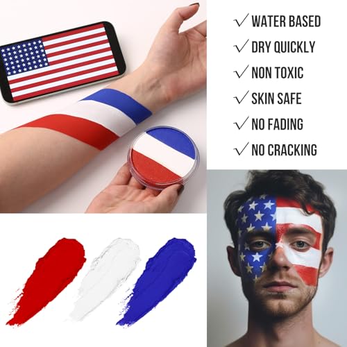 Patriotic US Flag Face Paint Kit - Red, White & Blue Body Paint