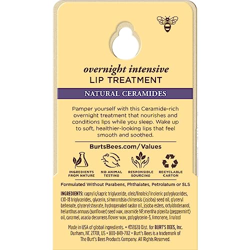 Burt's Bees Overnight Intensive Lip Treatment, 0.25 oz - Moisturizing, Restorative, Reduces Fine Lines, Vitamin E, Ceramides Oils, Leaping Bunny Certified, Compact Jar