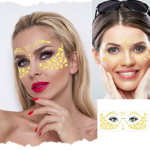 Gold Temporary Tattoos for Women - Glitter Festival Face Stickers