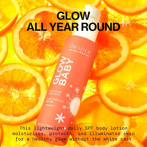 Pacifica Glow Baby Vitamin C SPF 30 Body Lotion ? Brightening Daily Moisturizer + Broad Spectrum Sun Protection, Hydrating No White Cast Sunscreen for Glowing Skin, Clean Vegan & Cruelty-Free Skincare