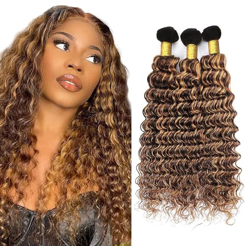 Freiuoke P427 Blonde Deep Wave Human Hair Extensions 14 Inch 3 Bundles Light Honey Blonde