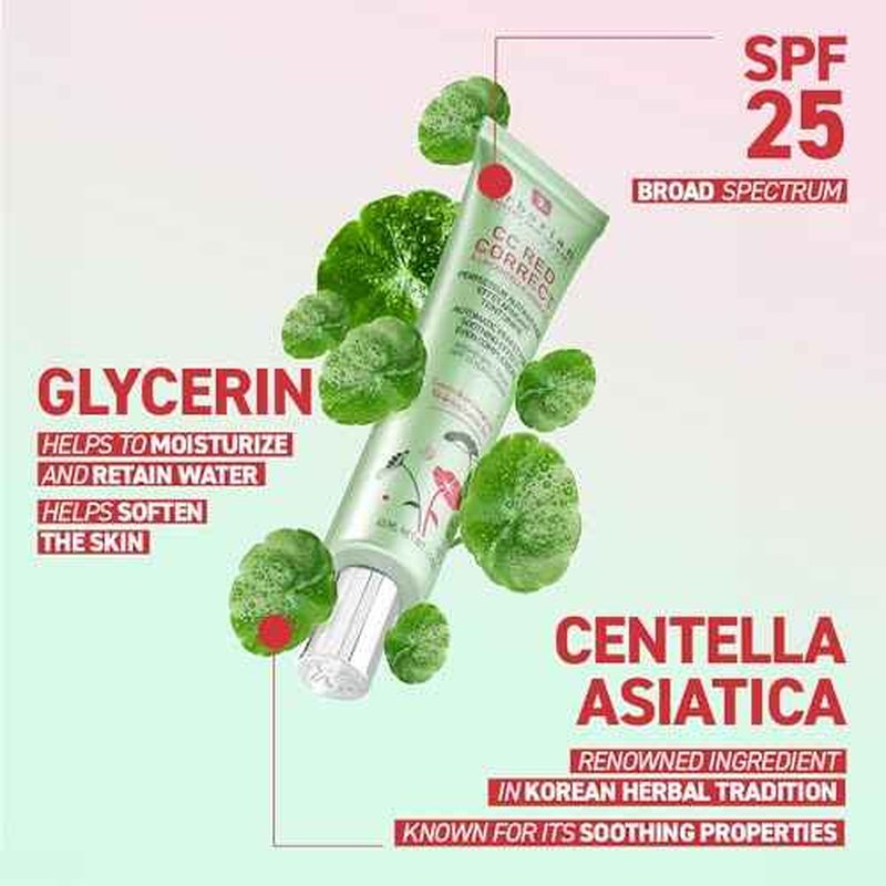 Erborian CC Red Color Correcting SPF 25 Green Pigment Cream, Neutralizes Redness, Calms Skin, Lightweight, Tone?Perfecting Primer, Korean Skincare