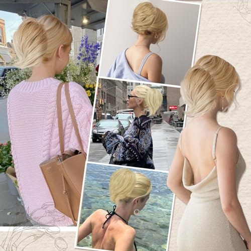 Straight Hair Bun Extension with Elastic - Light Ash Blonde