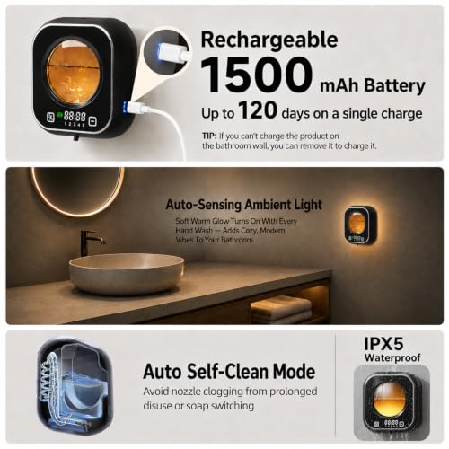 Wall Mounted Touchless Soap Dispenser with LED Clock - 320ML