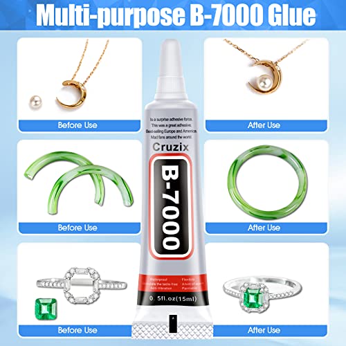 B-7000 Glue for Rhinestones & Jewelry, Clear Adhesive 4x15 ml Cruzix