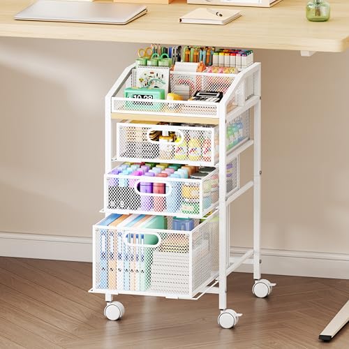 Rolling Utility Cart with Drawers - Under Desk Storage