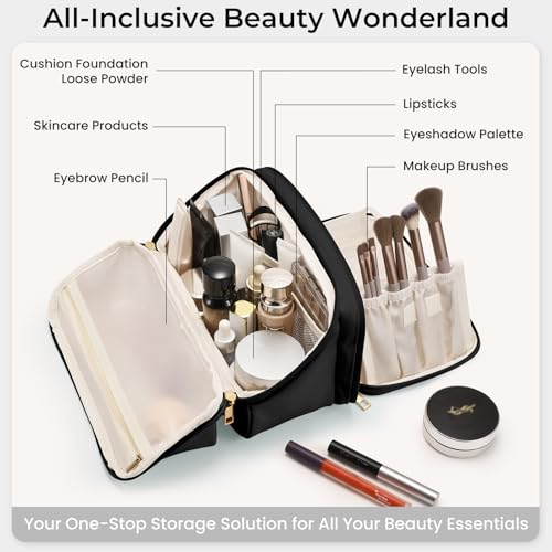 HauteHues Travel Makeup Bag - Large Capacity Cosmetic Organizer, Waterproof & Wide-Open Design