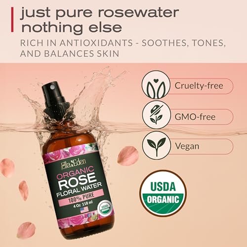 Organic Rose Water Spray for Face - Hydrating, Alcohol-Free, 4 fl oz